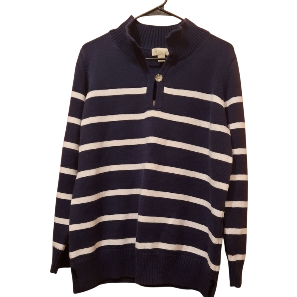 Appleseed’s Women’s Large Nautical Stripe Mock Neck Cotton Pullover Sweater